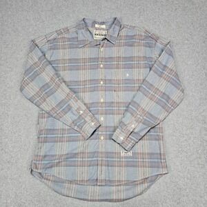 VTG Levi's Poplin Shirt Mens Large Blue Plaid Button Up Cotton 80's *Stains*